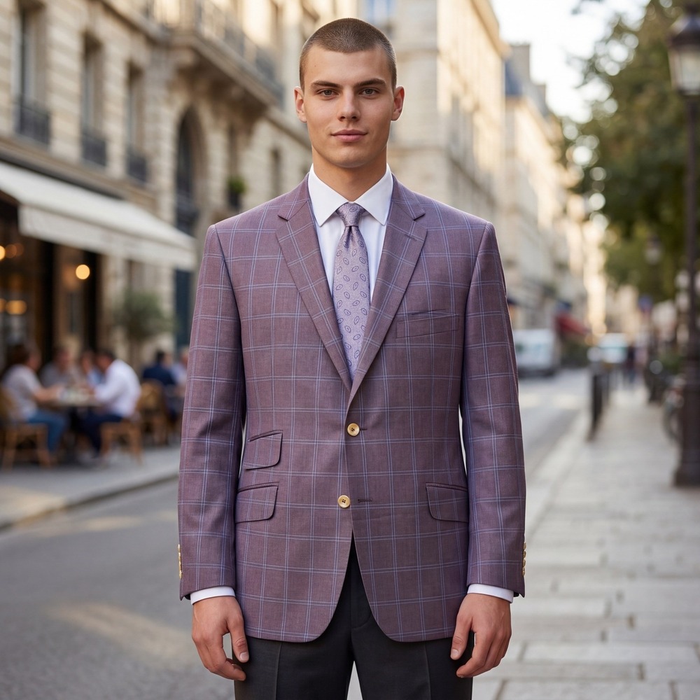 Oxxford Clothes Mens Purple Windowpane Plaid Bespoke Surgeon's Blazers Coats 44S